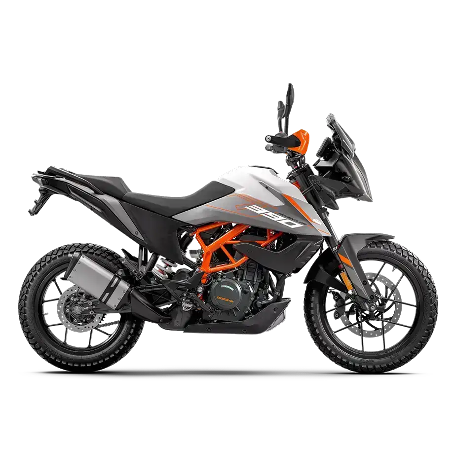 KTM 390 Adventure motor med orange og grå farge hos Leks Motor Oslo