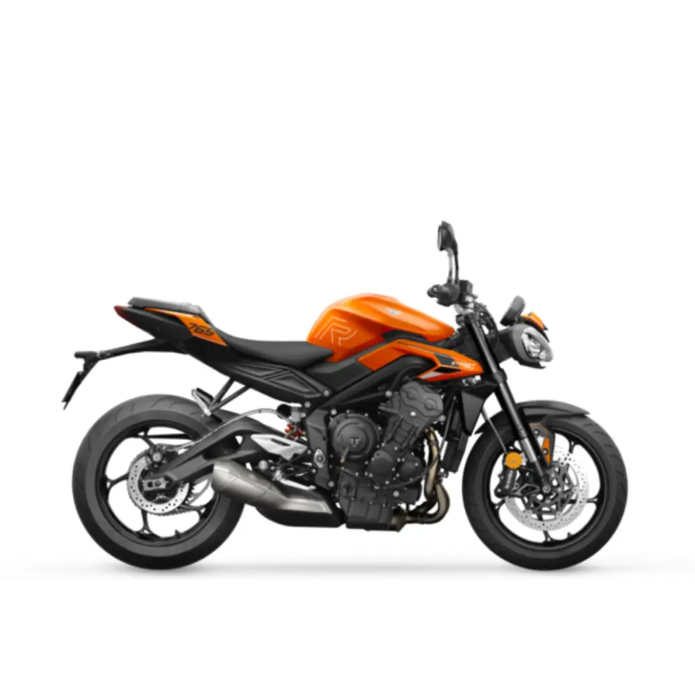 Orange og svart Triumph motorsykkel i Lei Naken Sykkel 700–1200CCM produktbilde