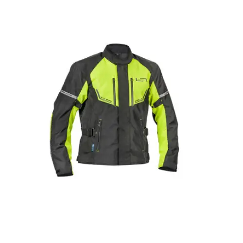 Motorcycle jacket in black and neon yellow, Lindstrands Lomsen Jakke, vanntett turjakke