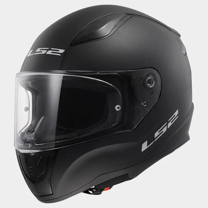 Matte black full-face LS2 Rapid motorsykkelhjelm med ventilert innerfôr og klar visir