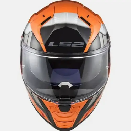 Motorcycle helmet in orange and gray colors, tinted visor, LS2 Vector beskyttelsesutstyr