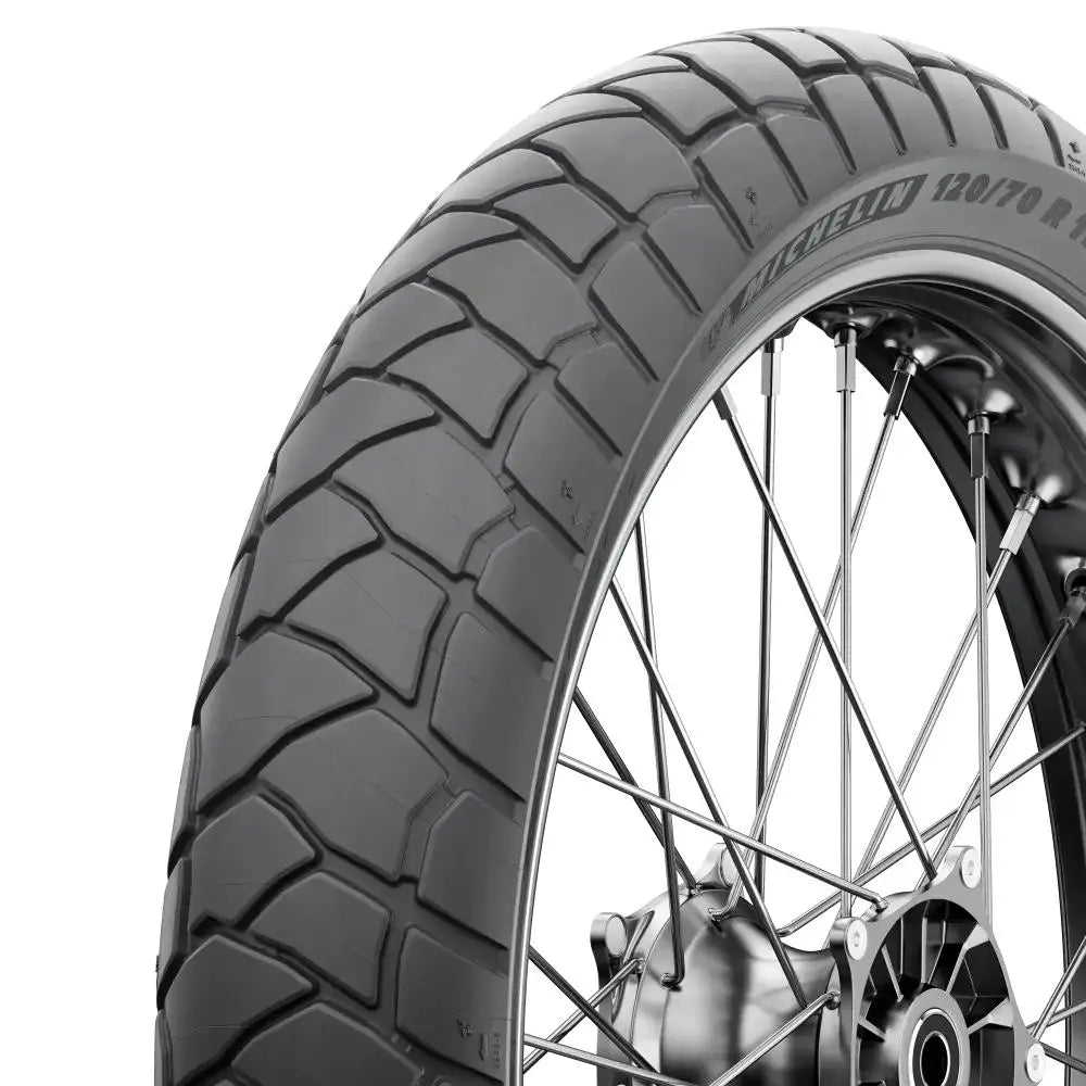 Sort Michelin Anakee Adventure dekksett med svart dekk og sølv felg