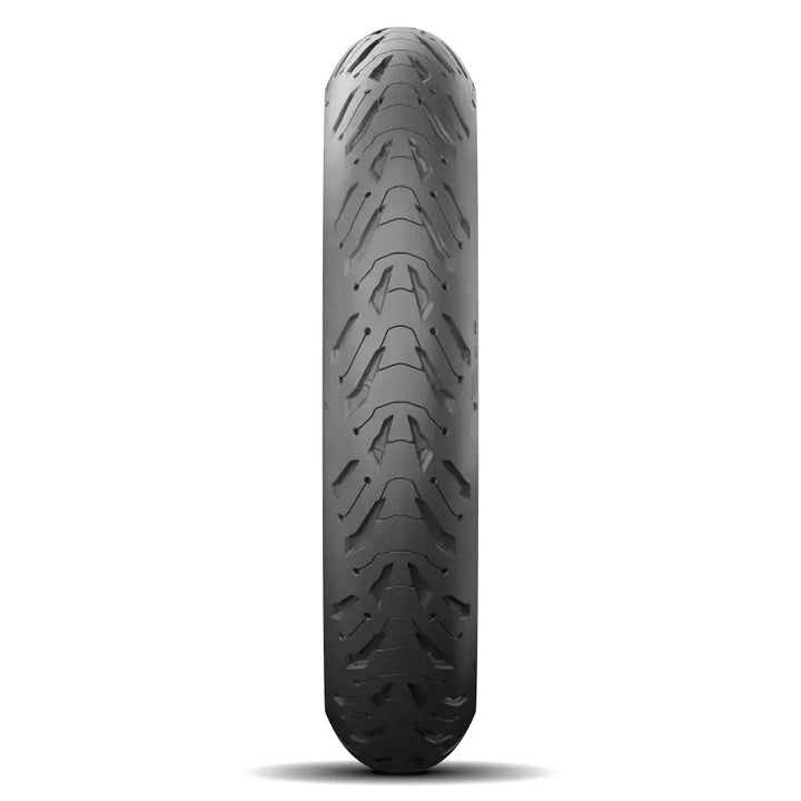 Svart gummidekk Michelin Road 6 med variert mønster for motorsykkel i variert vær