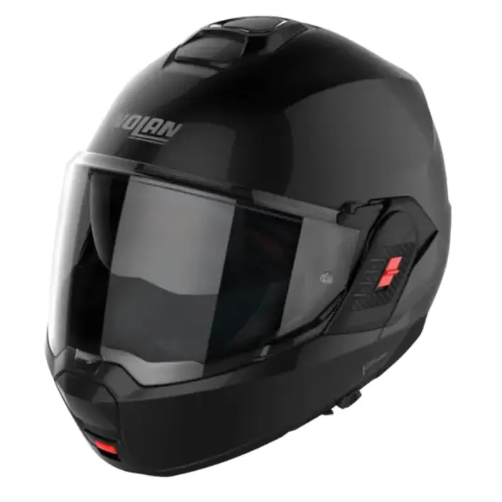 Svart Nolan N120-1 modulhjelm med klar visir og røde detaljer