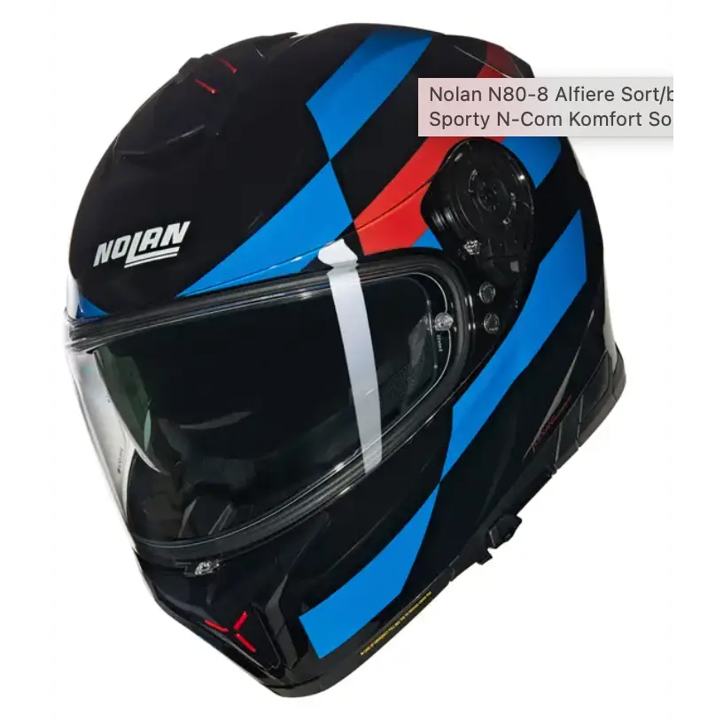 Nolan N80-8 Alfiere hjelm med svarte, blå og røde detaljer