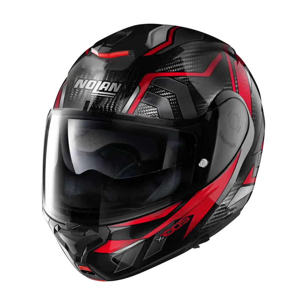 Motorcycles helmet in black and red geometric design for Nolans X-1005 toppmoderne modulær hjelm