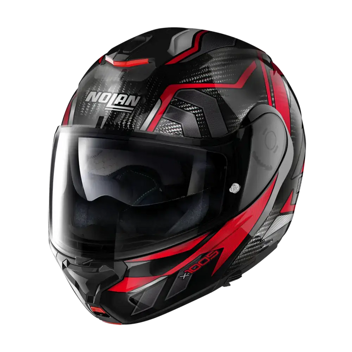 Motorcycles helmet in black and red geometric design for Nolans X-1005 toppmoderne modulær hjelm