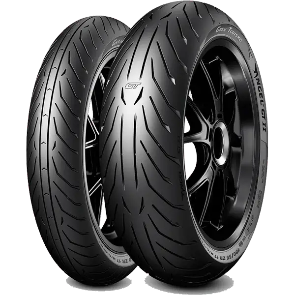 Pirelli Angel GT 2 dekksett med aggressivt mønster og GT-merke