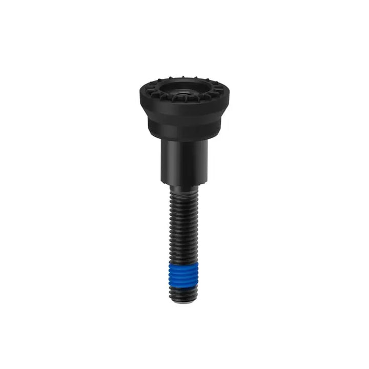 Sort svart skrue med teksturert rund hode og blå band nær spissen for Quad Lock 360 Single Bolt M8