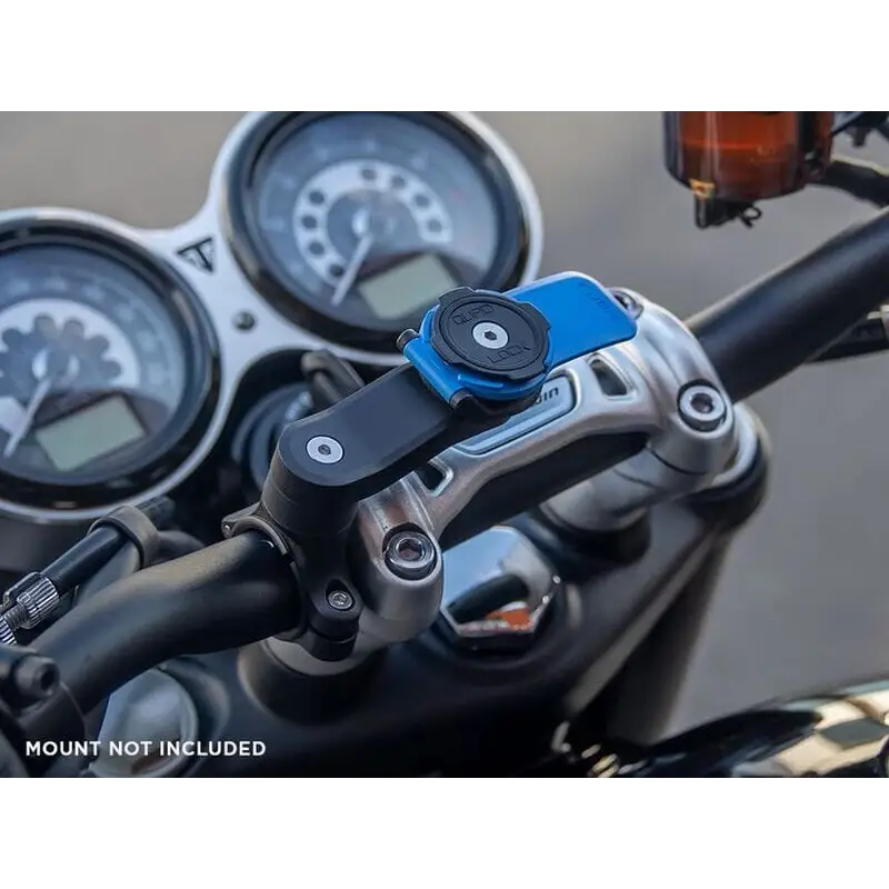 Blå og svart smarttelefonholder festet til motorsykkelstyret for Quad Lock Extension Arm 50mm