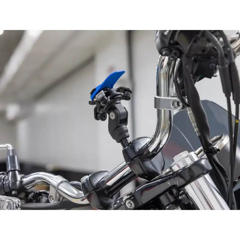Blå og svart motorsykkeltelefonfeste for Quad Lock Handlebar Clamp Mount