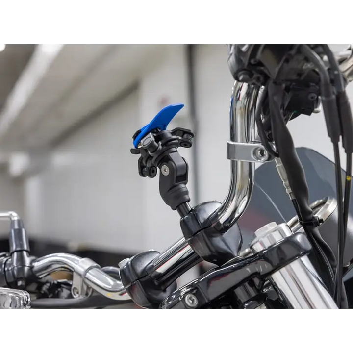 Blå og svart motorsykkeltelefonfeste for Quad Lock Handlebar Clamp Mount
