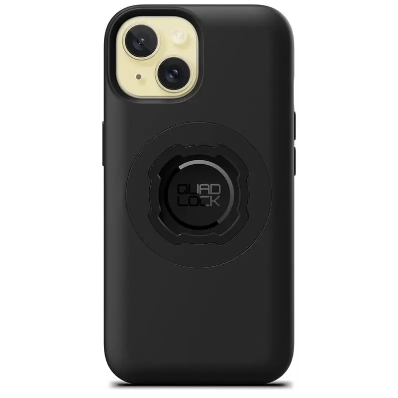 Svart smartphonetupe med sirkulært festemekanisme for Quad Lock MAG Mobilholder