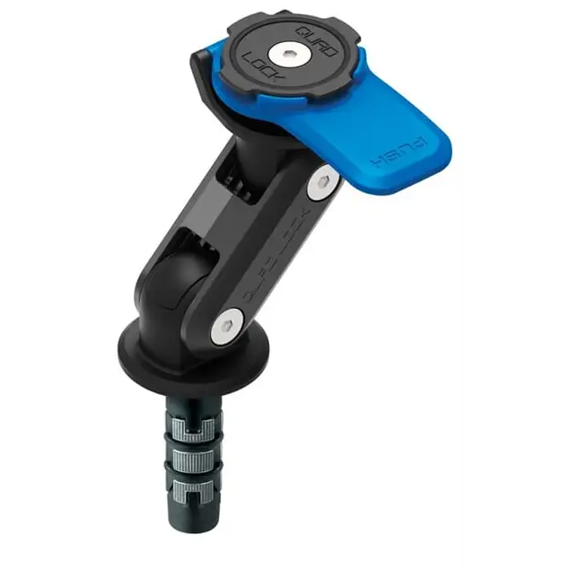 Justerbar svart og blå smartphoneholder med låsemekanisme for Quad Lock Motorcycle Fork Stem Mount