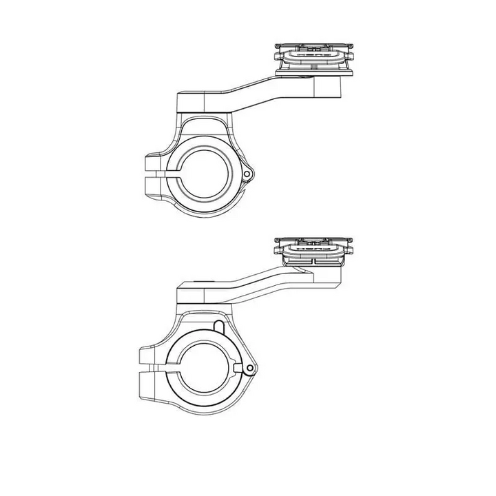 To tekniske tegninger av Quad Lock Motorcycle Handlebar Mount PRO med enhetsholder