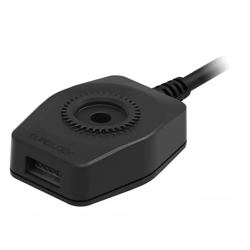 Svart USB-hubb med sirkulært monteringsgrensesnitt for Quad Lock Motorcycle USB Charger