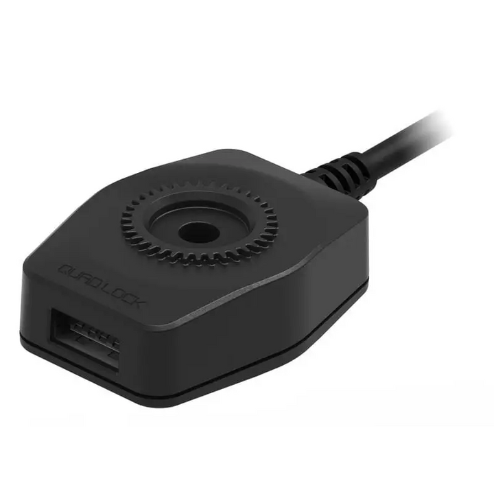 Svart USB-hubb med sirkulært monteringsgrensesnitt for Quad Lock Motorcycle USB Charger