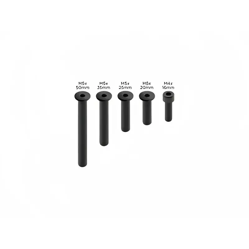 Sett med fem svarte hex socket kappskruer i ulike lengder og gjengestørrelser for Quad Lock Screw Set Pro Black