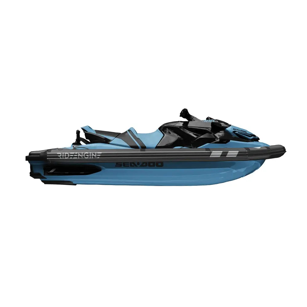 A sleek light blue and black sea-doo gtx personal watercraft featuring a ride engine base pwc collar plus