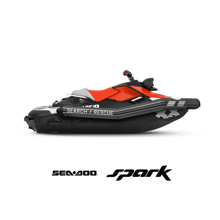 Black and orange sea-doo spark personal watercraft equipped with pro collar plus for search and rescue use