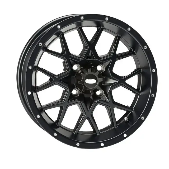 Svart matt felg med geometrisk eik, Carlisle Act, 6-lugs vegodkjent, presis håndtering for Can-Am 4x4 26/12