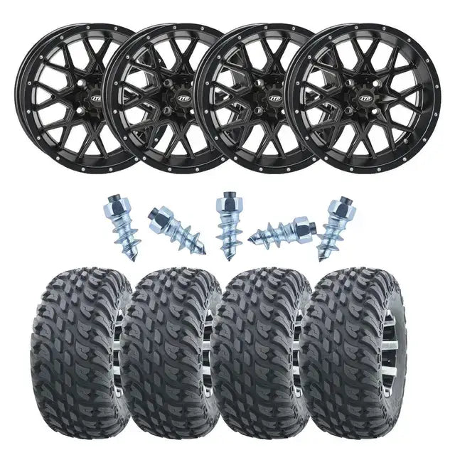 Sett med fire svarte ITP Hurricane-felger med aggressive dekk for Can-Am 4x4