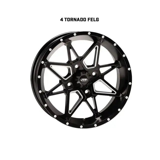 Svart ITP Tornado hjul med blank finish og sølvmotiver for Can-Am 4x4