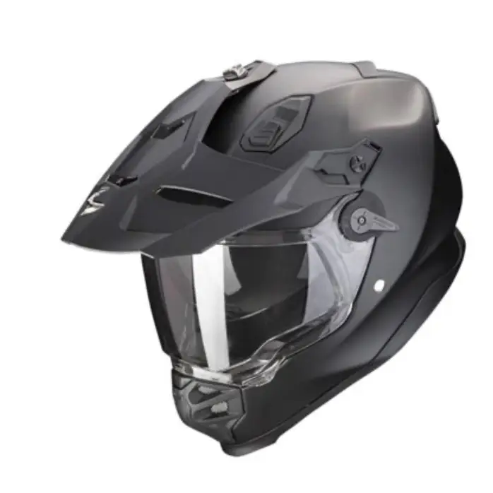 Matte black Scorpion Exo ADF 9000 Adventure Hjelm med Speed View Solvisir og TCT-Ultra komposittskall