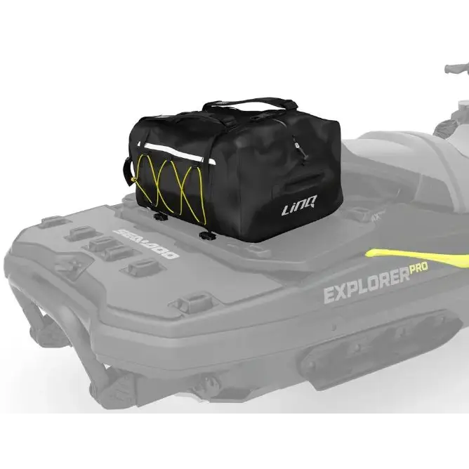 Svart vanntett LINQ Explorer Bag med gule detaljer og LINQ-merking