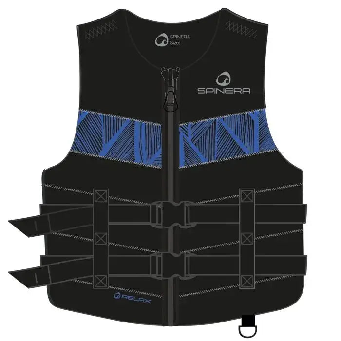 Black and blue neoprene life vest with buckles, fremhevet i Spinera Neopren Redningsvest