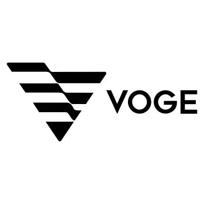 Svart geometrisk trekantet logo med 'VOGE'-tekst ved siden av.