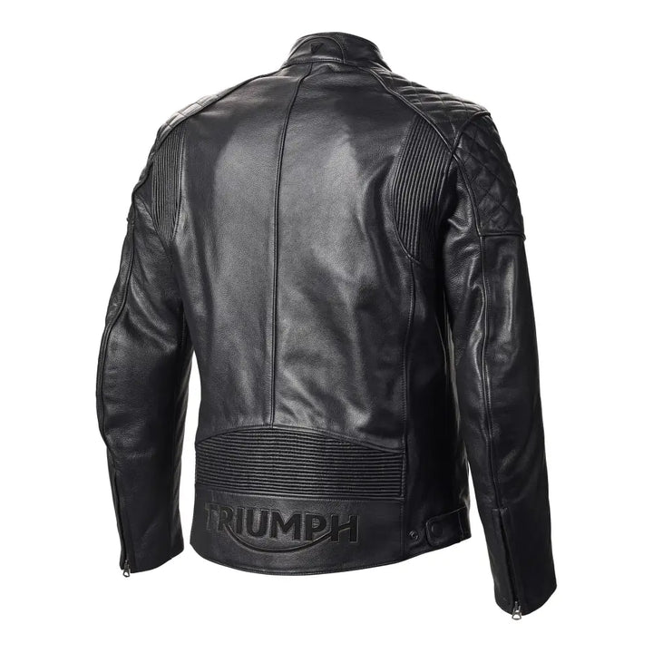 Sort svart skinnjakke med quiltede skulderpaneler og ribbet rygg for TRIUMPH BRADDAN JACKET