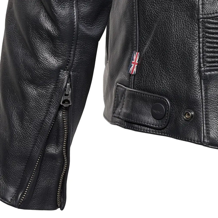 Sort svart skinnjakke med Union Jack-flaggpinn til TRIUMPH BRADDAN JACKET produktet