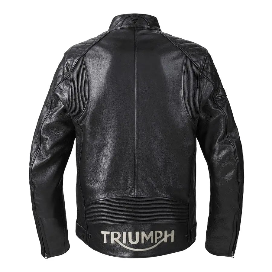 Sort svart skinnjakke med quiltede skuldre og ribbet detaljer for TRIUMPH BRADDAN SPORT JACKET