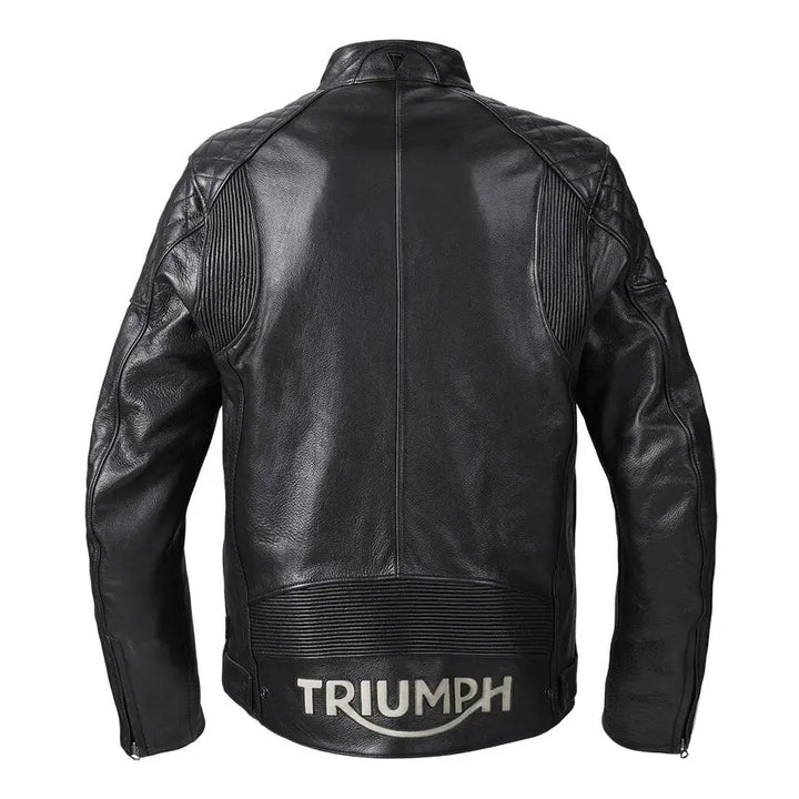 Sort svart skinnjakke med quiltede skuldre og ribbet detaljer for TRIUMPH BRADDAN SPORT JACKET