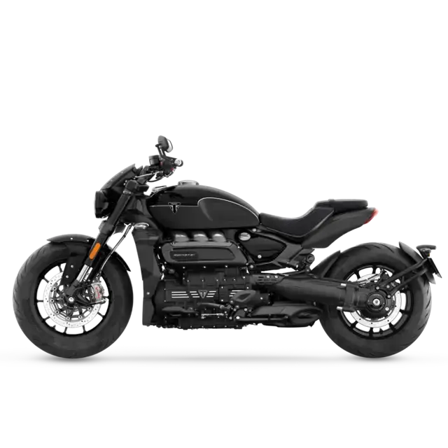 Svart matt Triumph Rocket 3 R Storm 2026 med tre-sylindret rekkemotor og premium følelse
