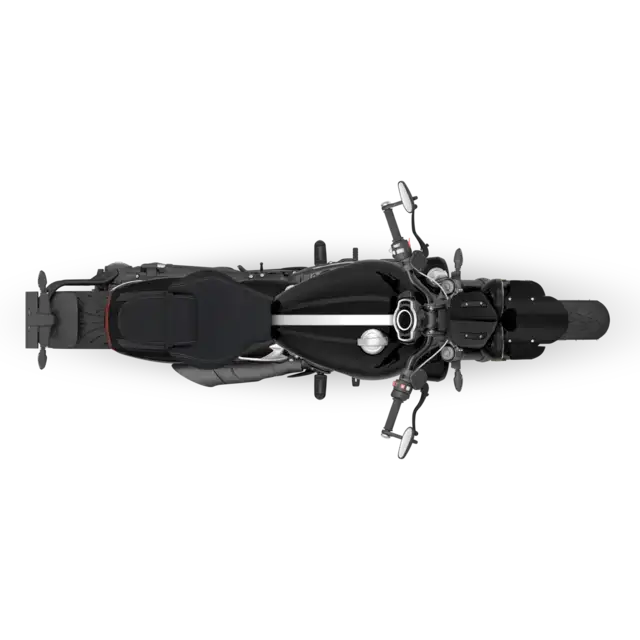 Svart Triumph Rocket 3 R Storm 2026 med hvit stripe på tanken