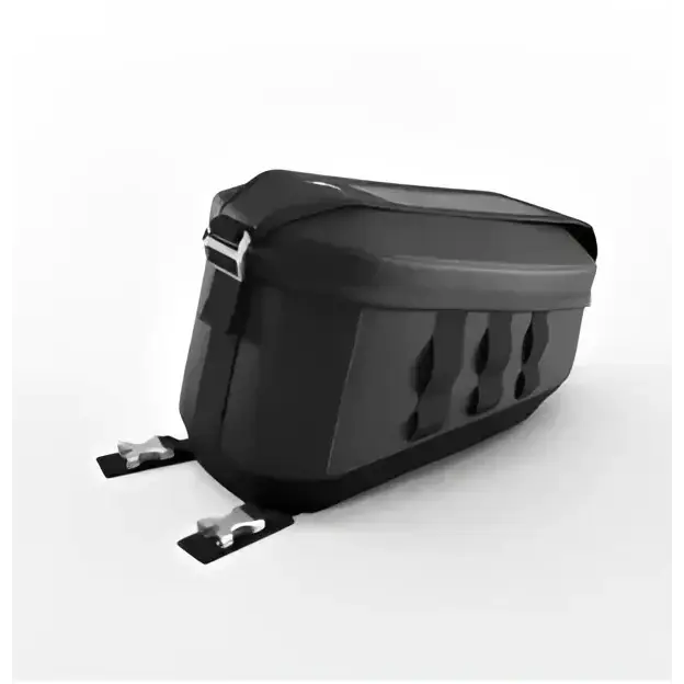 Svart motorsykkel bag med klar topp, sidefester og tilbehørsfester for Scrambler 1200 2024