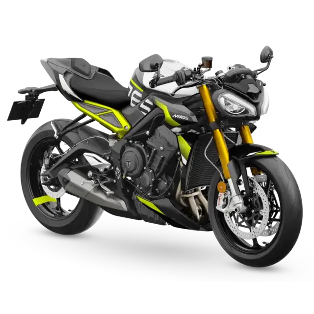 Svart og neon grønn Triumph Street Triple Moto2™-utgave med nummerert gaffelbro