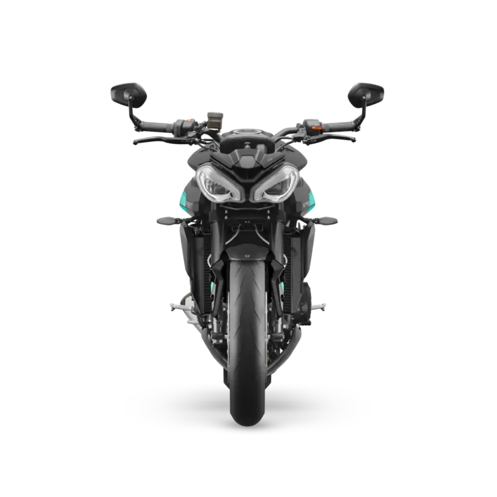 Svart og teal Triumph Street Triple RS 2026 motorsykkel med moderne design og optimalisert cornering ABS