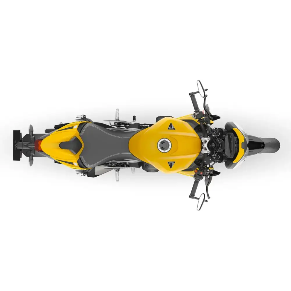 Gul og svart Triumph Street Triple RS 2026 med sporty design og optimalisert cornering ABS