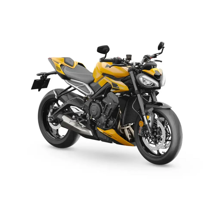 Vibrant gul og svart Triumph Street Triple RS 2026 med sporty design og optimalisert cornering ABS