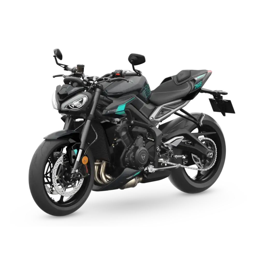 Svart og teal Triumph Street Triple RS 2026 med optimalisert hjørne-ABS