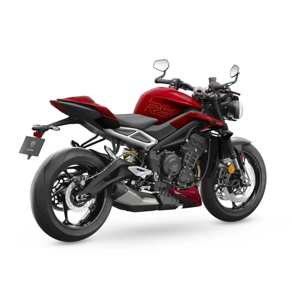 Rød og svart Triumph Street Triple RS 2026 med sporty design, krom og optimalisert cornering ABS