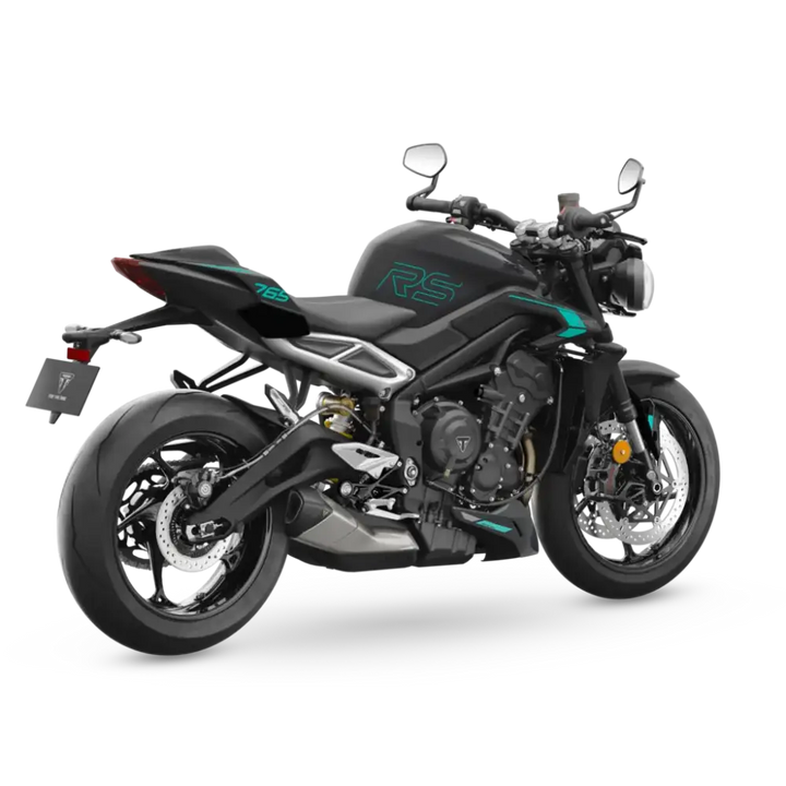 Svart og teal Triumph Street Triple RS 2026 med optimalisert cornering ABS
