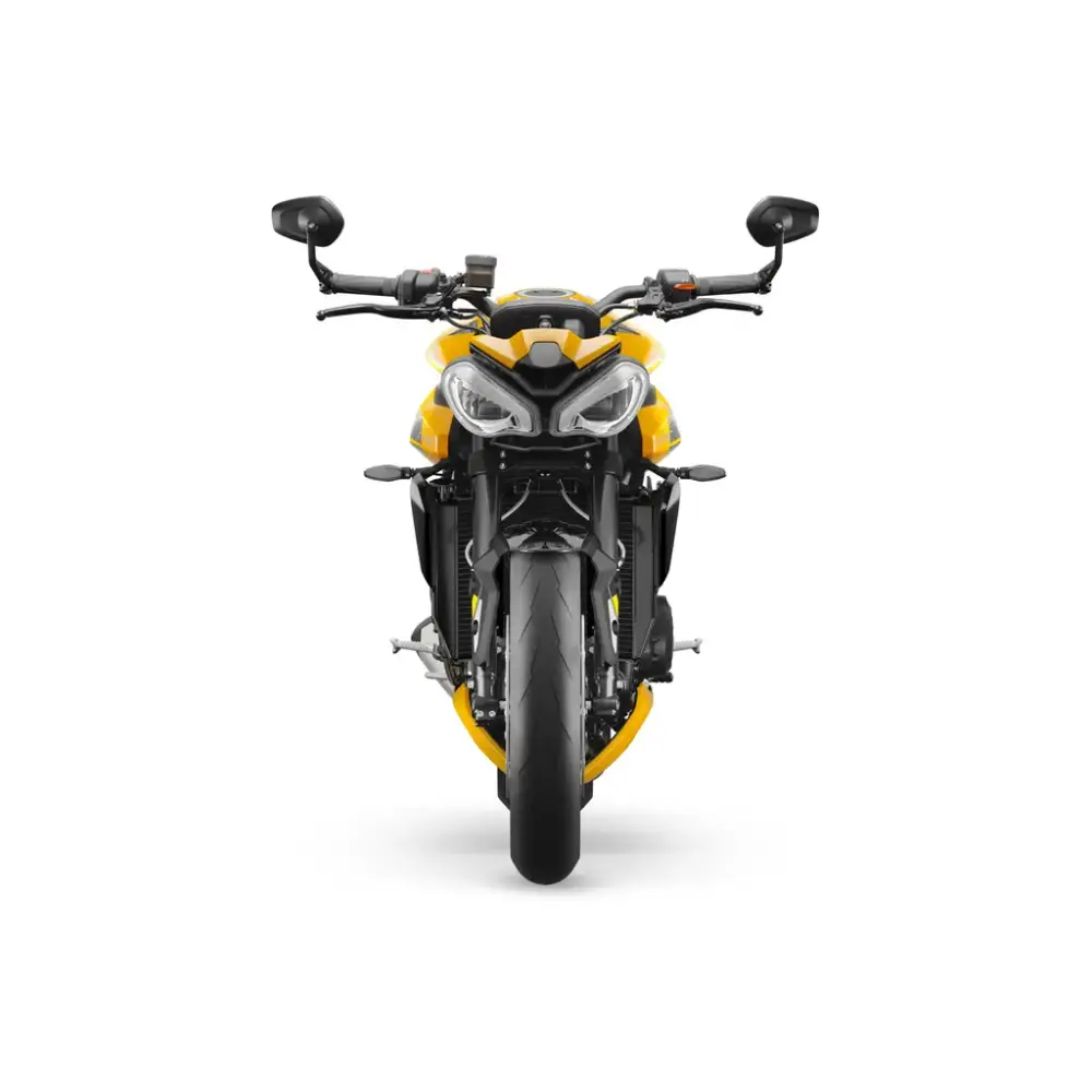 Gul og svart Ducati motorsykkel med aggressivt design, Triumph Street Triple RS 2026