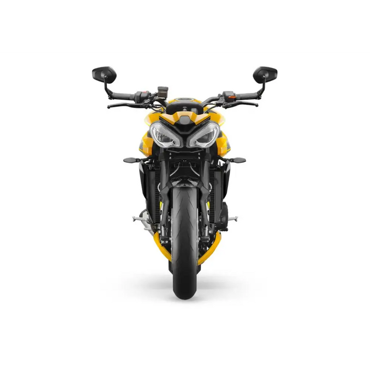 Gul og svart Ducati motorsykkel med aggressivt design, Triumph Street Triple RS 2026