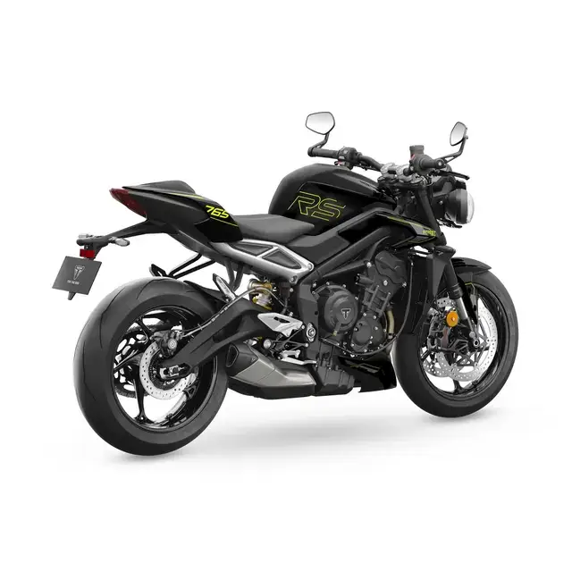 Svart Triumph Street Triple RS 2026 med neon grønne accenter og sporty design