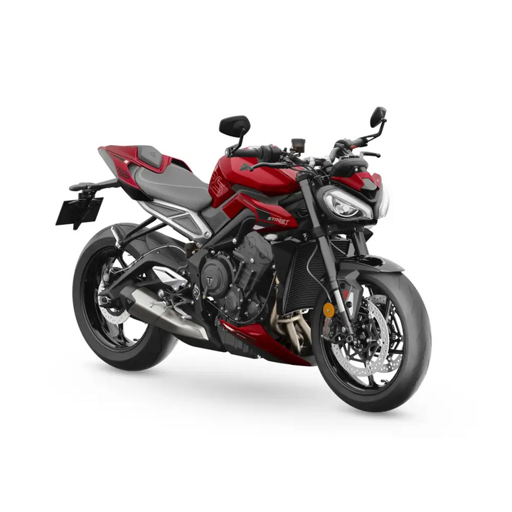 Rød og svart Triumph Street Triple RS 2026 med sporty design og optimalisert cornering ABS