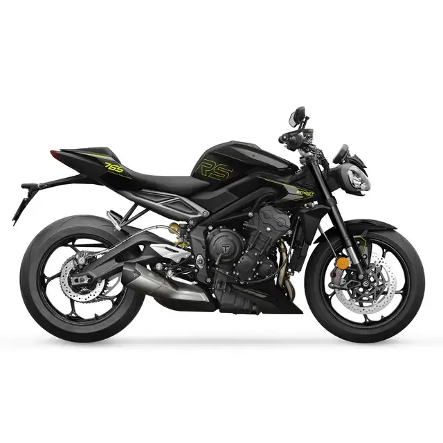 Svart Triumph Street Triple RS 2026 med grønne accenter og sporty design